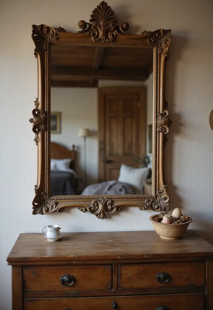 25+ Rustic Bedroom Ideas for a Cozy Country Vibe 17 25+ Rustic Bedroom Ideas for a Cozy Country Vibe - 17. Vintage Mirrors