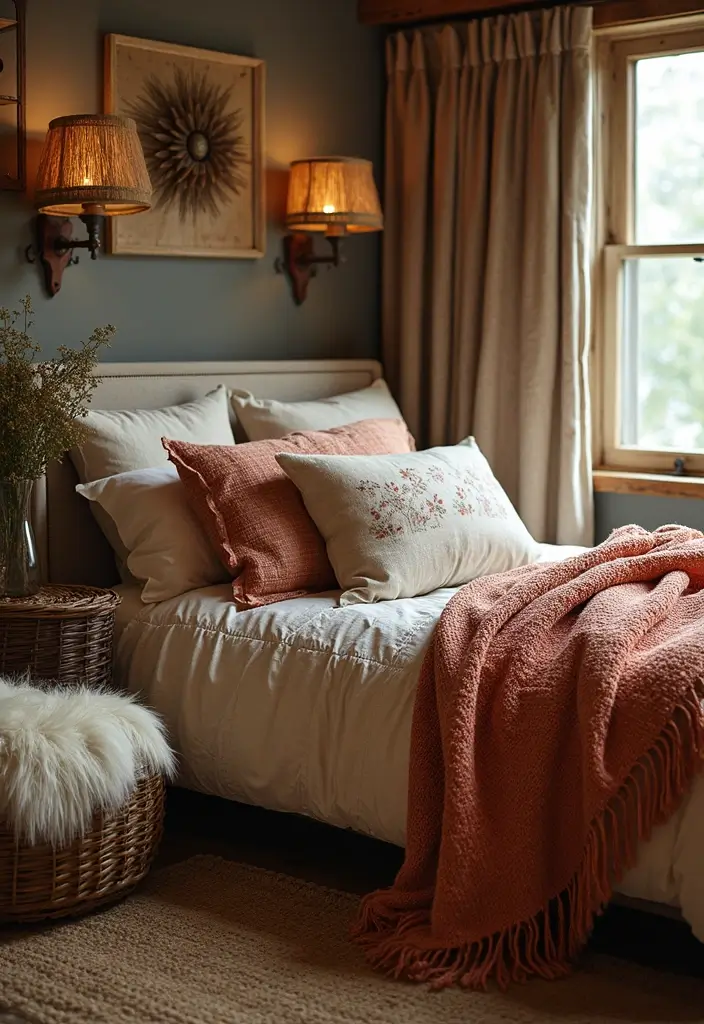 25+ Rustic Bedroom Ideas for a Cozy Country Vibe 22 25+ Rustic Bedroom Ideas for a Cozy Country Vibe - 22. Accent Pillows and Throws