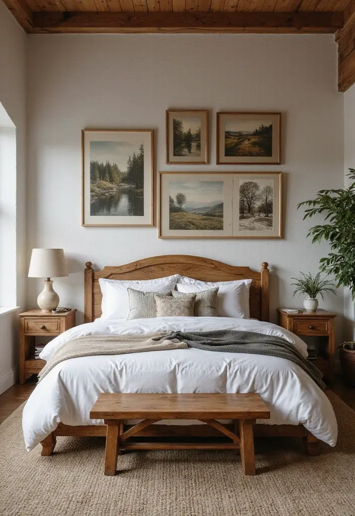 25+ Rustic Bedroom Ideas for a Cozy Country Vibe 24 25+ Rustic Bedroom Ideas for a Cozy Country Vibe - 24. Wall Art with Rustic Themes