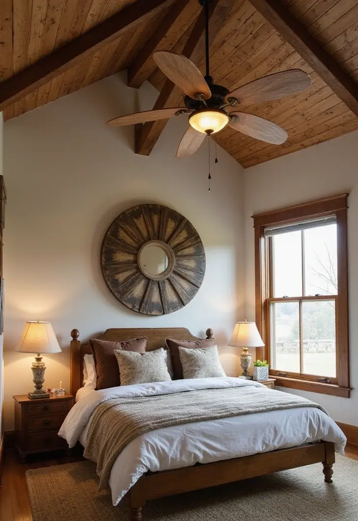 25+ Rustic Bedroom Ideas for a Cozy Country Vibe 25 25+ Rustic Bedroom Ideas for a Cozy Country Vibe - 25. Decorative Ceiling Fans