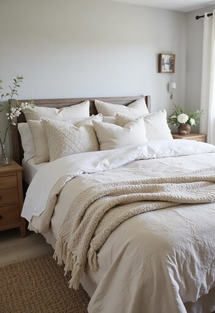 25+ Rustic Bedroom Ideas for a Cozy Country Vibe 3 25+ Rustic Bedroom Ideas for a Cozy Country Vibe - 3. Farmhouse-Style Bedding