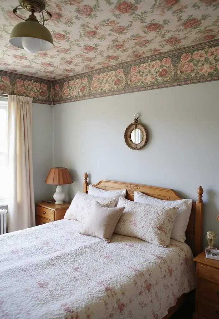 25+ Stunning Bedroom Ceiling Ideas That Transform Any Room 21 25+ Stunning Bedroom Ceiling Ideas That Transform Any Room - 21. Vintage Wallpaper Borders