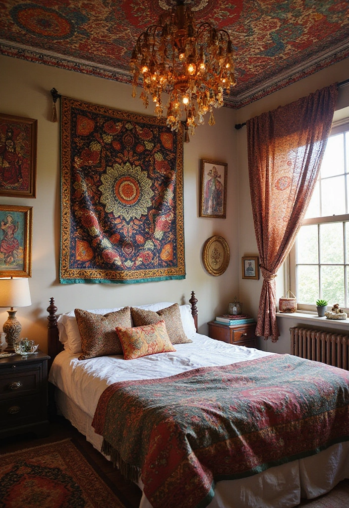 25+ Stunning Bedroom Ceiling Ideas That Transform Any Room 3 25+ Stunning Bedroom Ceiling Ideas That Transform Any Room - 3. Tapestry and Fabric Hangings