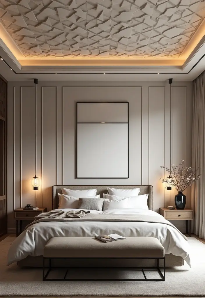 25+ Stunning Bedroom Ceiling Ideas That Transform Any Room 4 25+ Stunning Bedroom Ceiling Ideas That Transform Any Room - 4. Geometric Designs