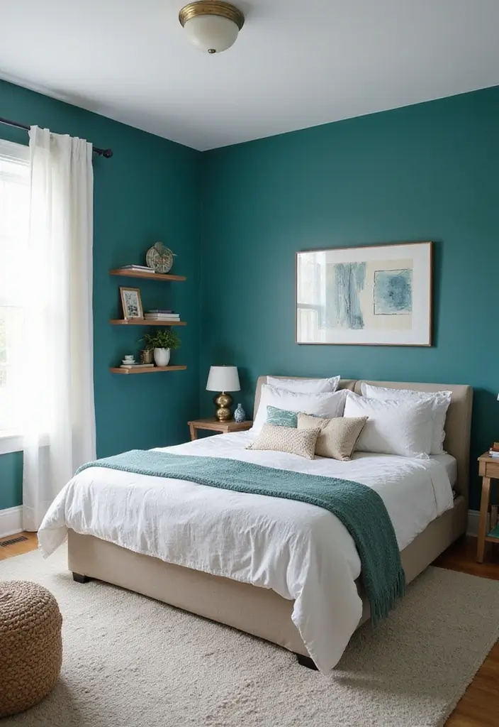25+ Teal Bedroom Ideas That Add Fresh Energy 1 25+ Teal Bedroom Ideas That Add Fresh Energy - 1. Bold Teal Accent Walls