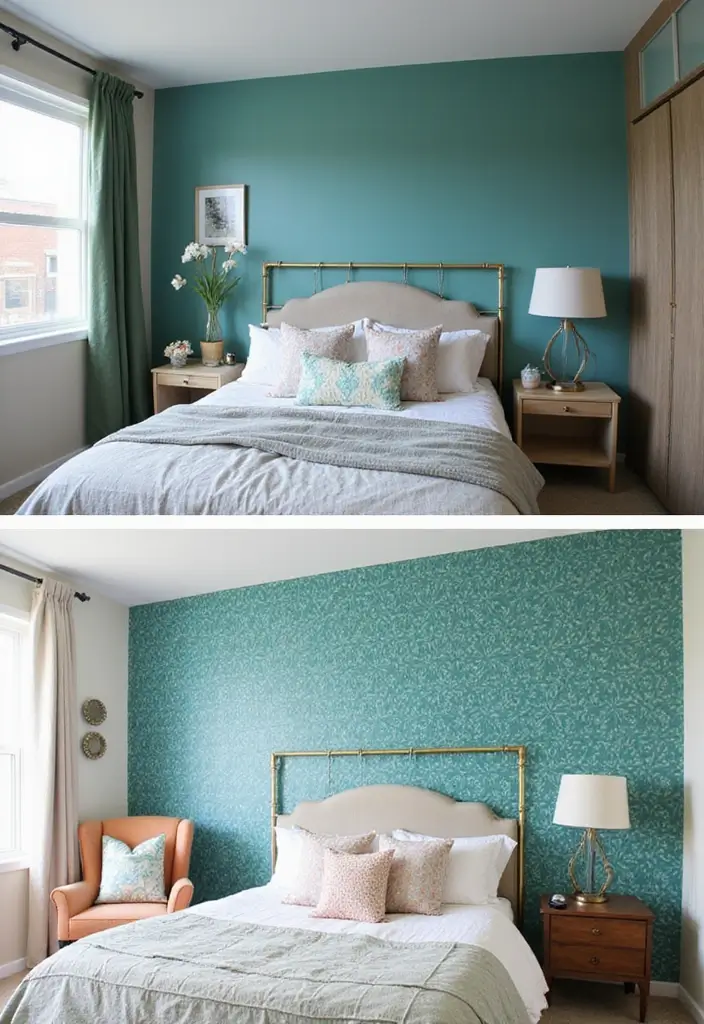25+ Teal Bedroom Ideas That Add Fresh Energy 14 25+ Teal Bedroom Ideas That Add Fresh Energy - 14. The Power of Teal Wallpaper