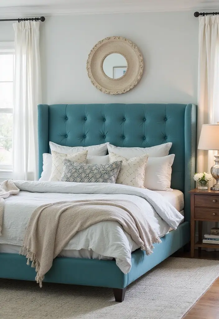 25+ Teal Bedroom Ideas That Add Fresh Energy 15 25+ Teal Bedroom Ideas That Add Fresh Energy - 15. Teal Bed Frames and Headboards