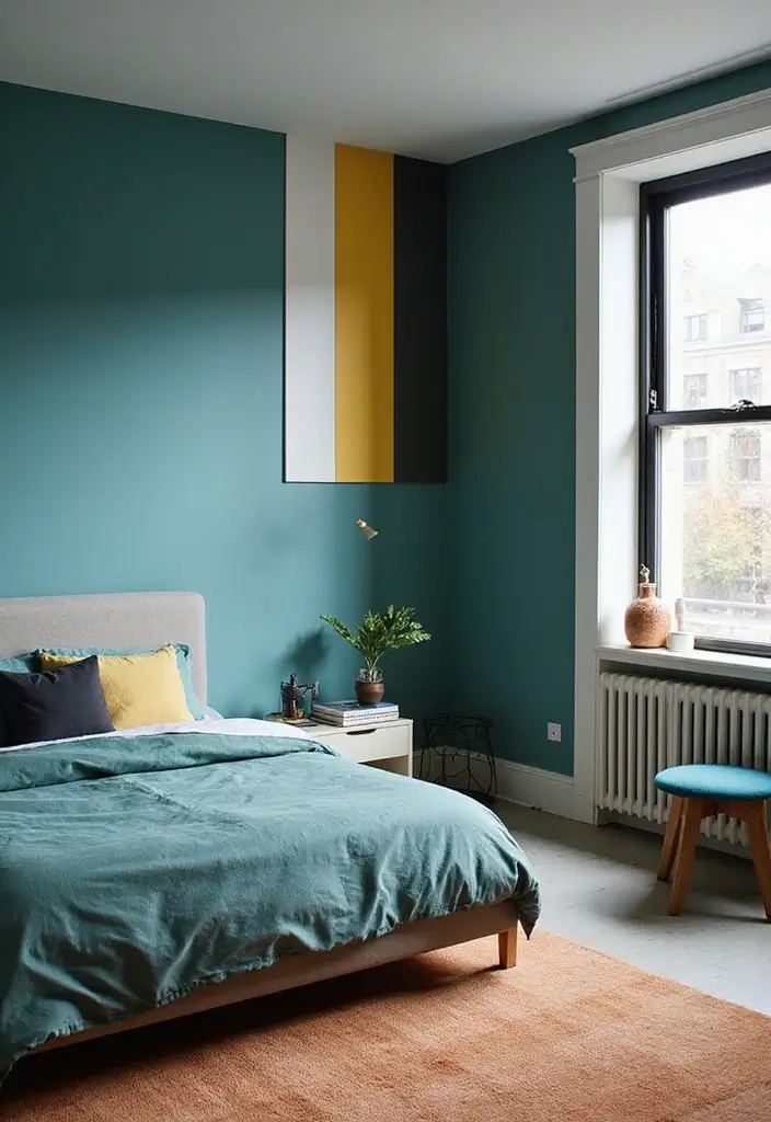 25+ Teal Bedroom Ideas That Add Fresh Energy 16 25+ Teal Bedroom Ideas That Add Fresh Energy - 16. Teal Color Blocking