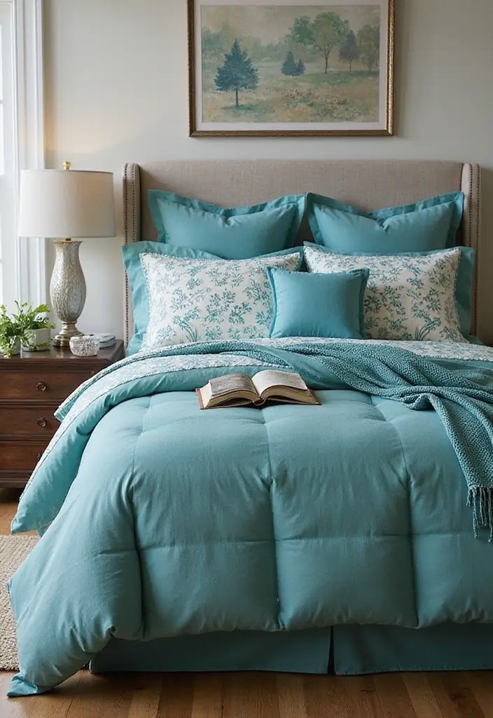 25+ Teal Bedroom Ideas That Add Fresh Energy 18 25+ Teal Bedroom Ideas That Add Fresh Energy - 18. Incorporating Teal into Bedding Layers