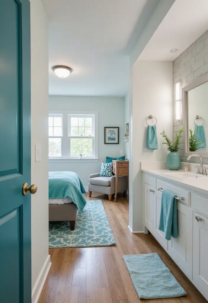25+ Teal Bedroom Ideas That Add Fresh Energy 19 25+ Teal Bedroom Ideas That Add Fresh Energy - 19. Teal Bathroom Tie-ins