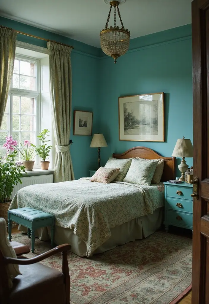 25+ Teal Bedroom Ideas That Add Fresh Energy 21 25+ Teal Bedroom Ideas That Add Fresh Energy - 21. Vintage Teal Accents