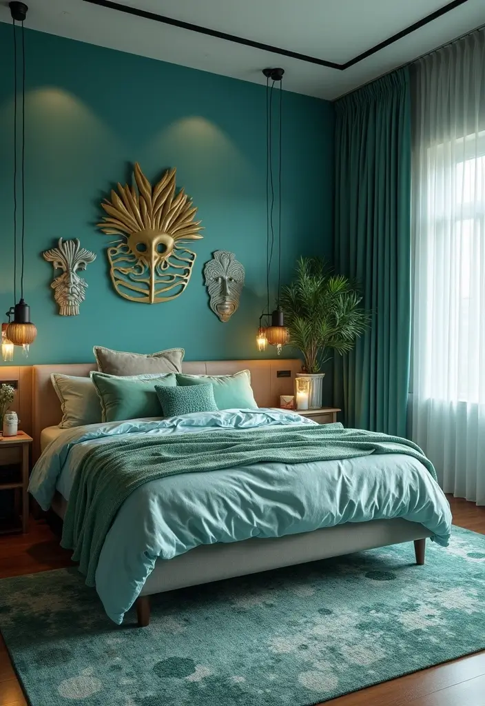 25+ Teal Bedroom Ideas That Add Fresh Energy 24 25+ Teal Bedroom Ideas That Add Fresh Energy - 24. Teal Decor for Artistic Flair
