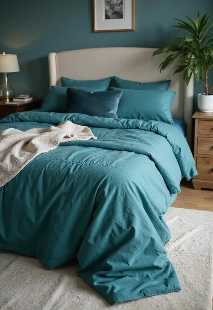 25+ Teal Bedroom Ideas That Add Fresh Energy 5 25+ Teal Bedroom Ideas That Add Fresh Energy - 5. Layering Textures in Teal