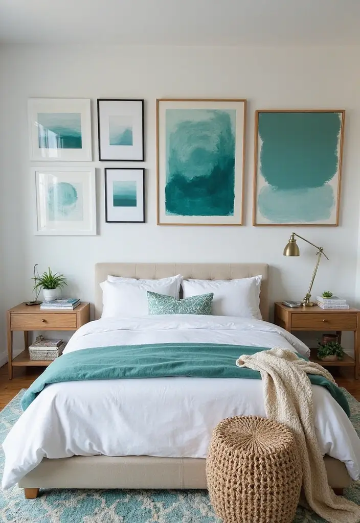 25+ Teal Bedroom Ideas That Add Fresh Energy 6 25+ Teal Bedroom Ideas That Add Fresh Energy - 6. Creative Wall Art in Teal