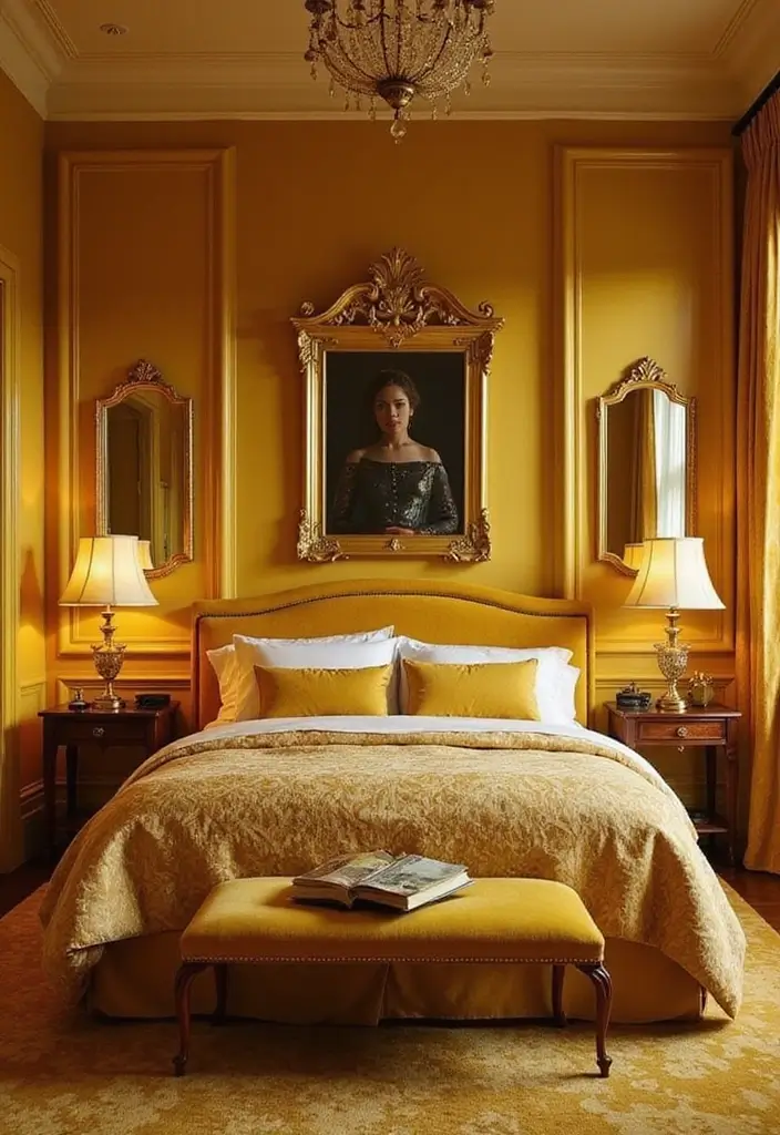 25+ Yellow Bedroom Ideas to Brighten Up Your Space 10 25+ Yellow Bedroom Ideas to Brighten Up Your Space - 10. Luxurious Gold-Toned Yellow