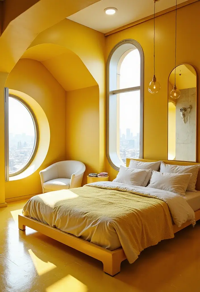25+ Yellow Bedroom Ideas to Brighten Up Your Space 11 25+ Yellow Bedroom Ideas to Brighten Up Your Space - 11. Futuristic Yellow Lines