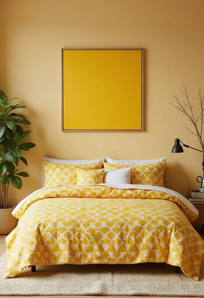 25+ Yellow Bedroom Ideas to Brighten Up Your Space 22 25+ Yellow Bedroom Ideas to Brighten Up Your Space - 22. Yellow in Geometric Patterns