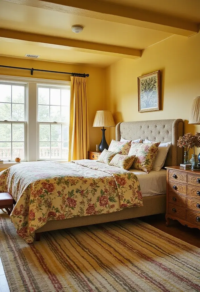 25+ Yellow Bedroom Ideas to Brighten Up Your Space 3 25+ Yellow Bedroom Ideas to Brighten Up Your Space - 3. Eclectic Patterns and Textures