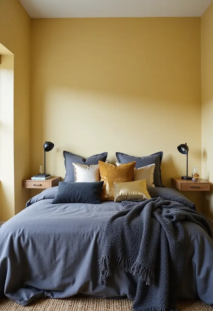 25+ Yellow Bedroom Ideas to Brighten Up Your Space 4 25+ Yellow Bedroom Ideas to Brighten Up Your Space - 4. Yellow and Gray Harmony