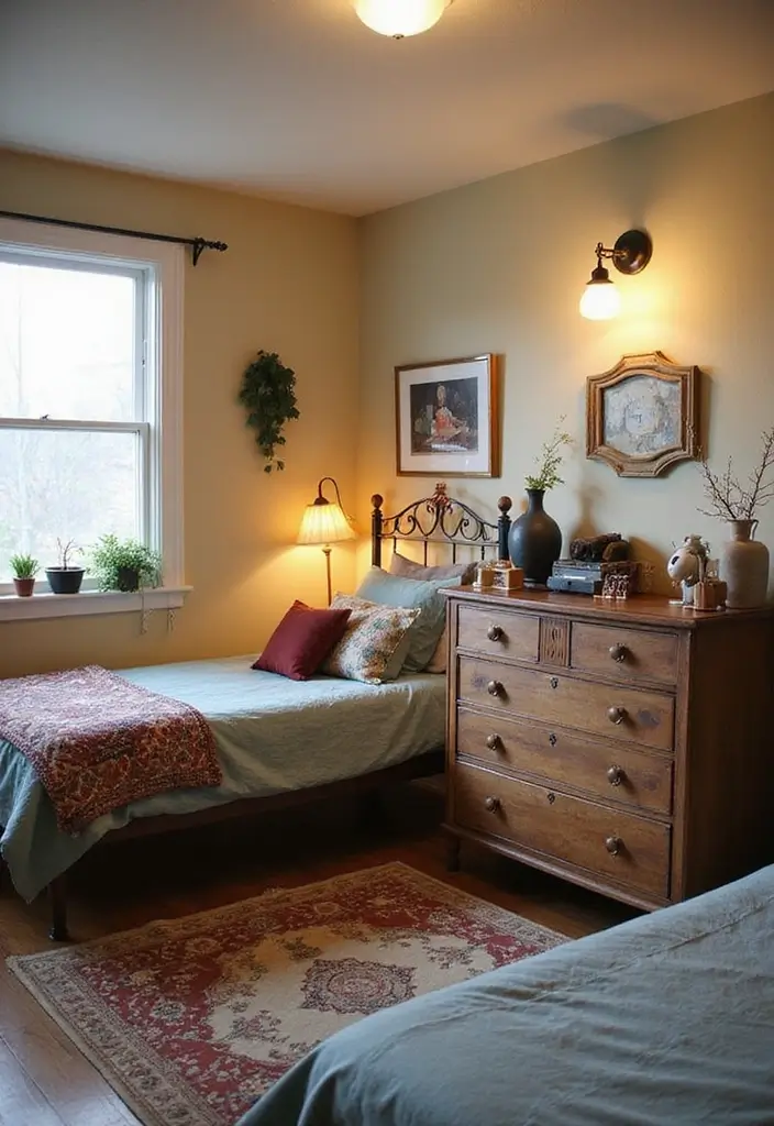 30+ Basement Bedroom Ideas to Maximize Every Inch - 17. Vintage Charm with Upcycled Decor