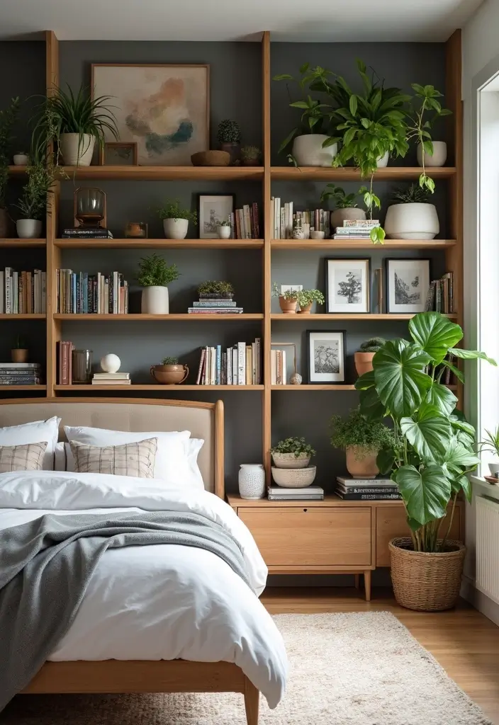 30+ Basement Bedroom Ideas to Maximize Every Inch - 28. Open Shelving for Display