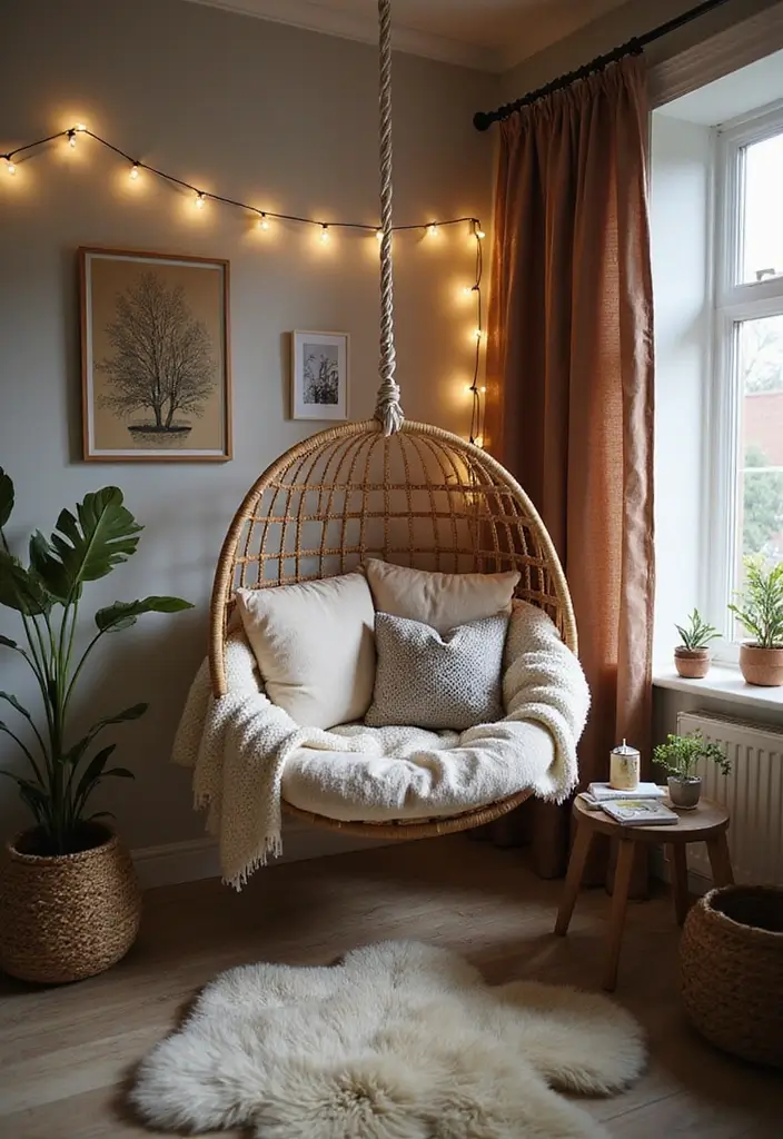 30+ Bedroom Reading Nook Ideas for Book Lovers 11 30+ Bedroom Reading Nook Ideas for Book Lovers - 11. Hanging Chair Oasis