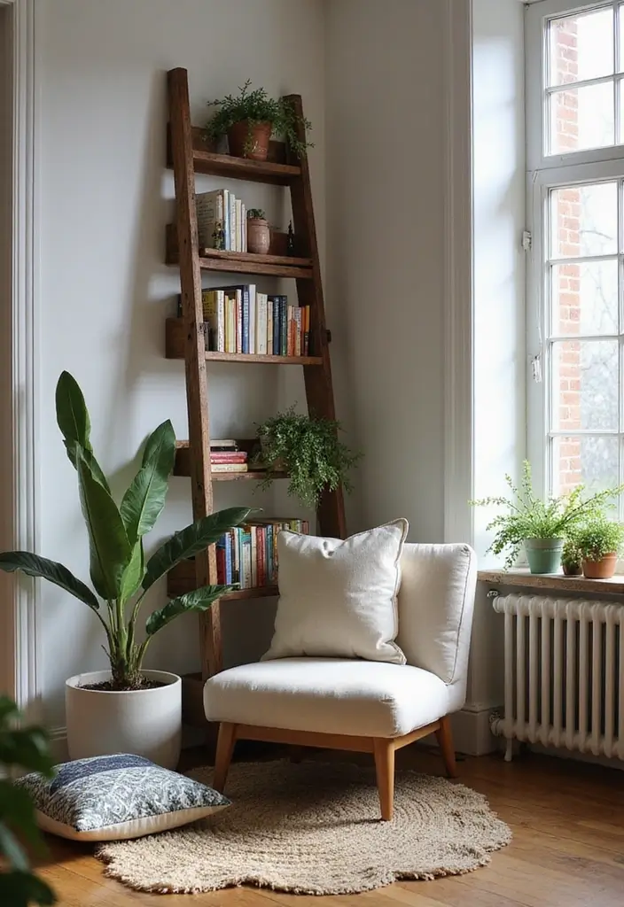 30+ Bedroom Reading Nook Ideas for Book Lovers 13 30+ Bedroom Reading Nook Ideas for Book Lovers - 13. Vintage Ladder Bookshelf