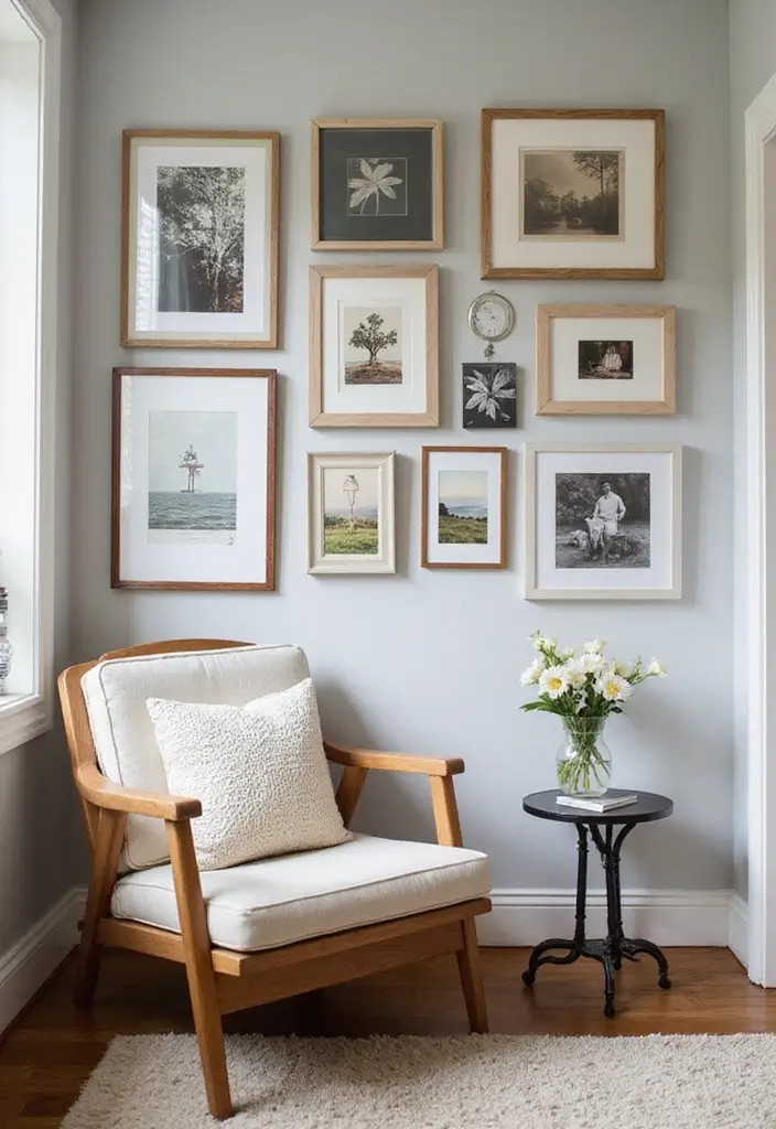 30+ Bedroom Reading Nook Ideas for Book Lovers 15 30+ Bedroom Reading Nook Ideas for Book Lovers - 15. Personalized Gallery Wall Nook