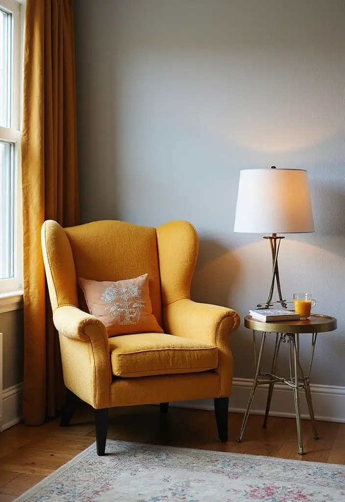 30+ Bedroom Reading Nook Ideas for Book Lovers 17 30+ Bedroom Reading Nook Ideas for Book Lovers - 17. Colorful Accent Chair