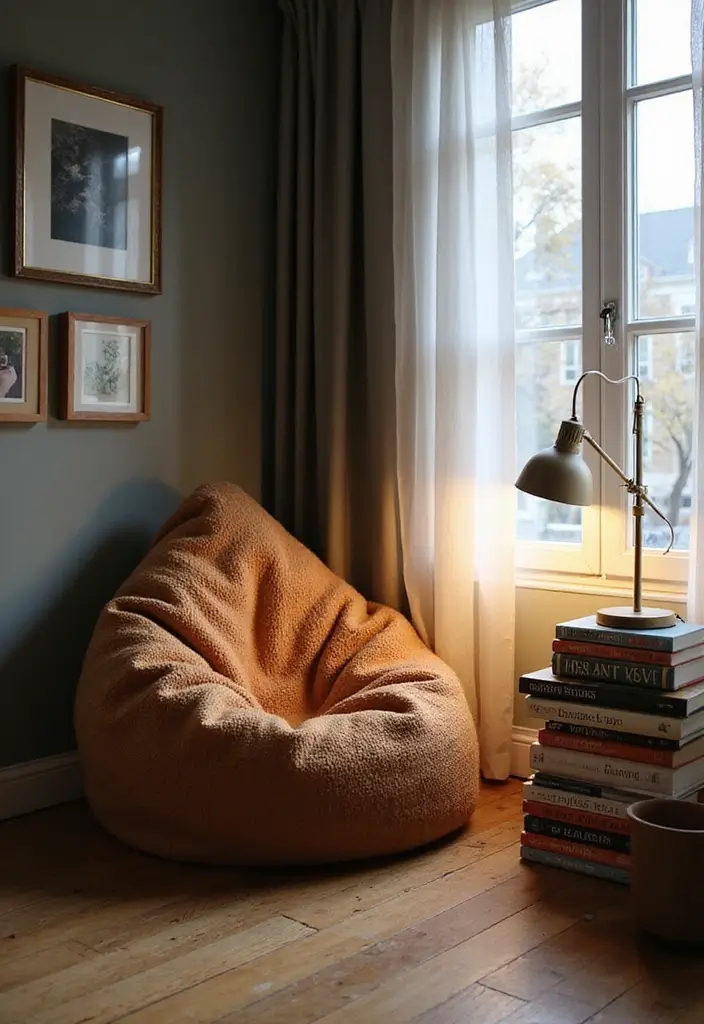 30+ Bedroom Reading Nook Ideas for Book Lovers 18 30+ Bedroom Reading Nook Ideas for Book Lovers - 18. Chic Bean Bag Chair