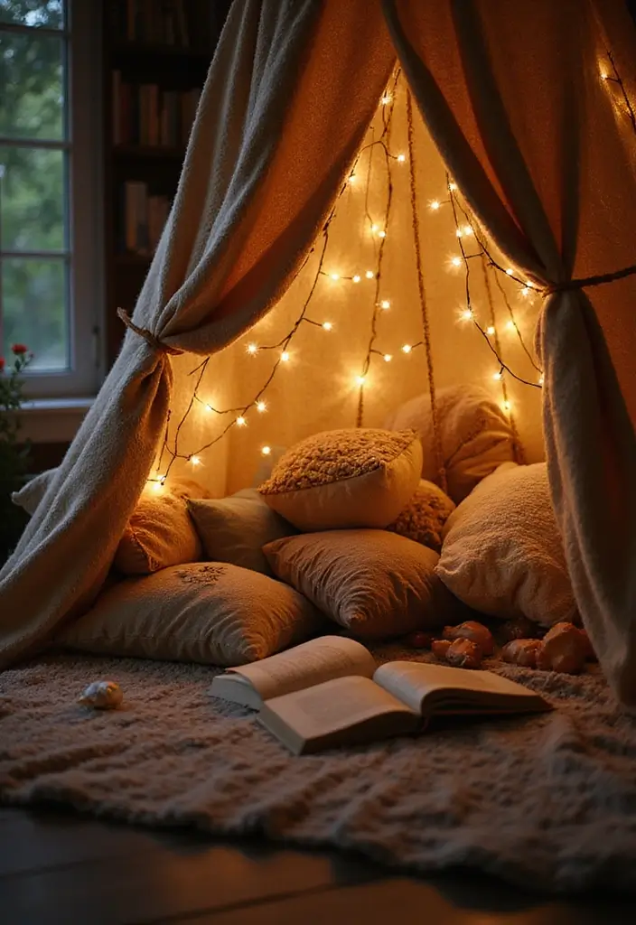 30+ Bedroom Reading Nook Ideas for Book Lovers 19 30+ Bedroom Reading Nook Ideas for Book Lovers - 19. Cozy Blanket Fort