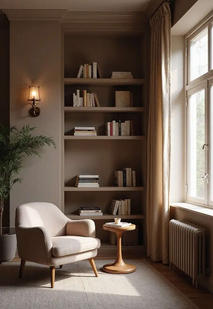 30+ Bedroom Reading Nook Ideas for Book Lovers 29 30+ Bedroom Reading Nook Ideas for Book Lovers - 29. Cozy Monochromatic Nook