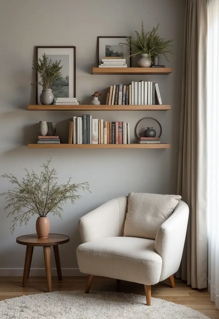 30+ Bedroom Reading Nook Ideas for Book Lovers 6 30+ Bedroom Reading Nook Ideas for Book Lovers - 6. Floating Shelves for Books