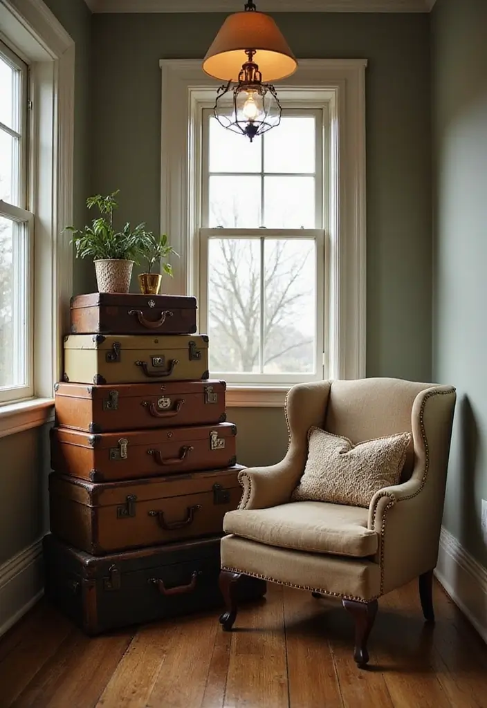 30+ Bedroom Reading Nook Ideas for Book Lovers 8 30+ Bedroom Reading Nook Ideas for Book Lovers - 8. Vintage Suitcase Stack
