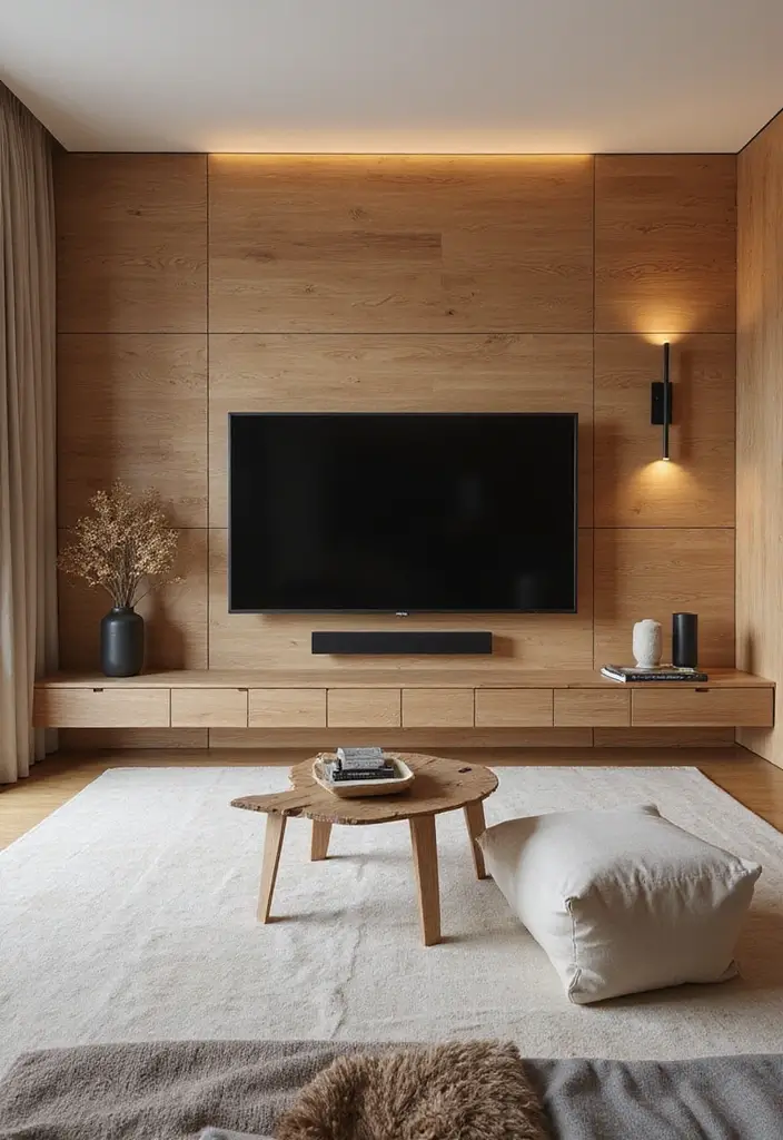 30+ Bedroom TV Wall Ideas for a Sleek Look - 13. Natural Wood Accents