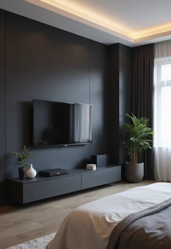 30+ Bedroom TV Wall Ideas for a Sleek Look - 15. Monochrome Color Scheme