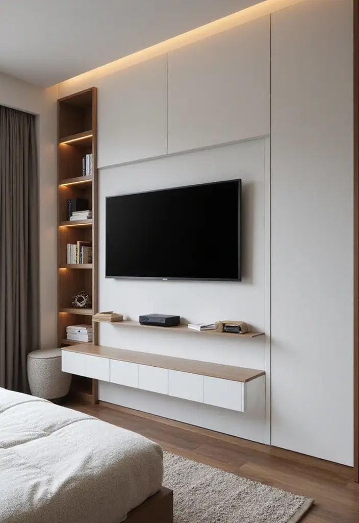 30+ Bedroom TV Wall Ideas for a Sleek Look - 17. Minimalist Entertainment Center