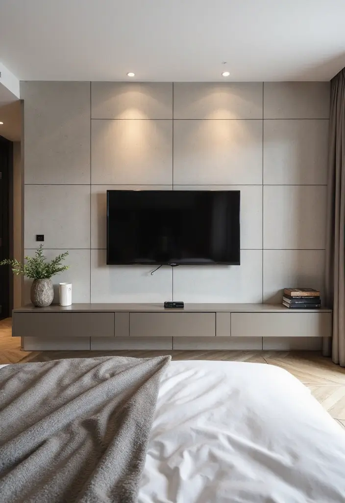 30+ Bedroom TV Wall Ideas for a Sleek Look - 19. Simplistic Grid Design
