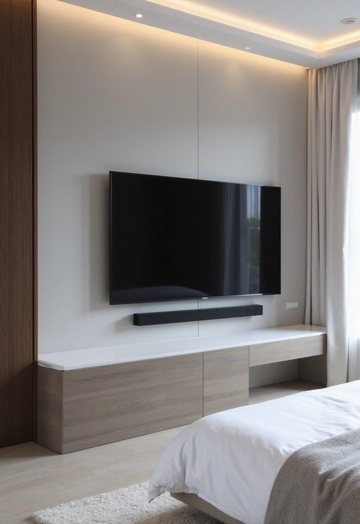 30+ Bedroom TV Wall Ideas for a Sleek Look - 23. Integrated Sound System