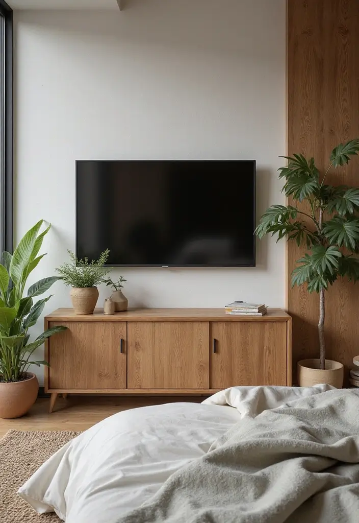 30+ Bedroom TV Wall Ideas for a Sleek Look - 26. Nature-Inspired Elements