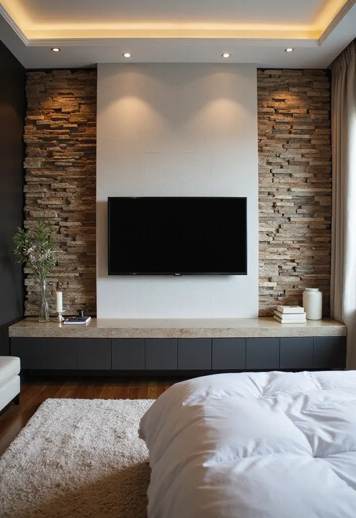 30+ Bedroom TV Wall Ideas for a Sleek Look - 30. Layered Wall Treatments