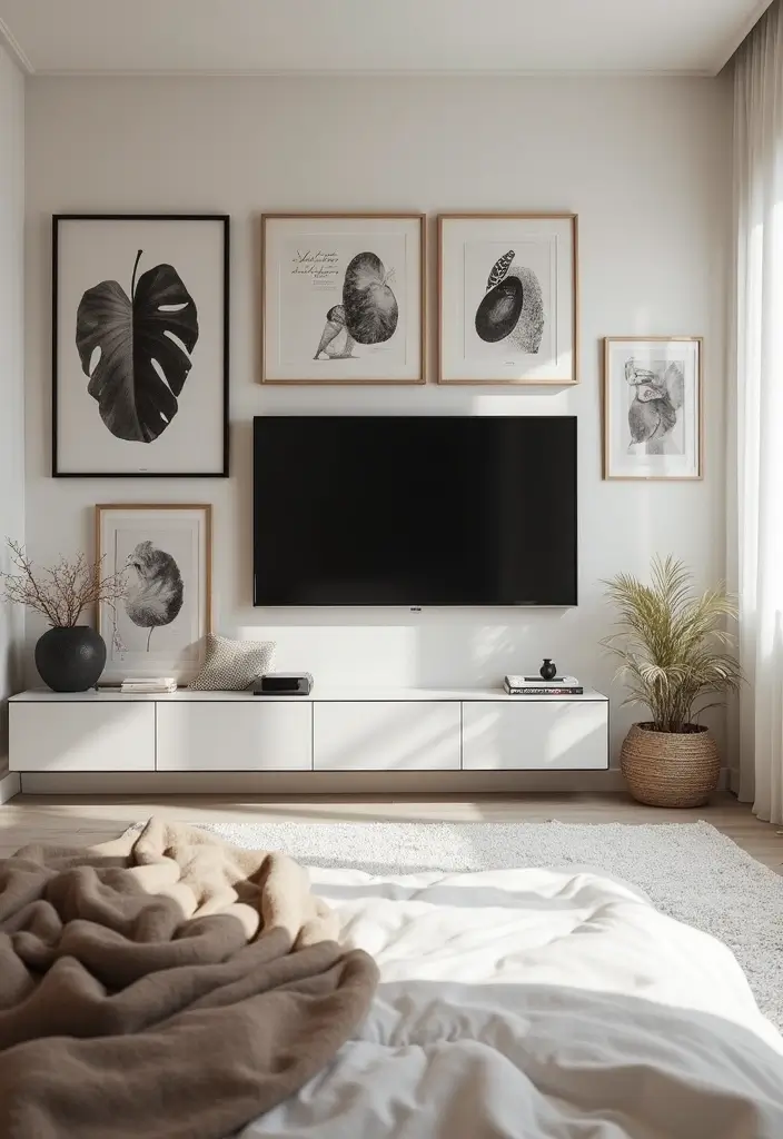 30+ Bedroom TV Wall Ideas for a Sleek Look - 8. Artwork Integration