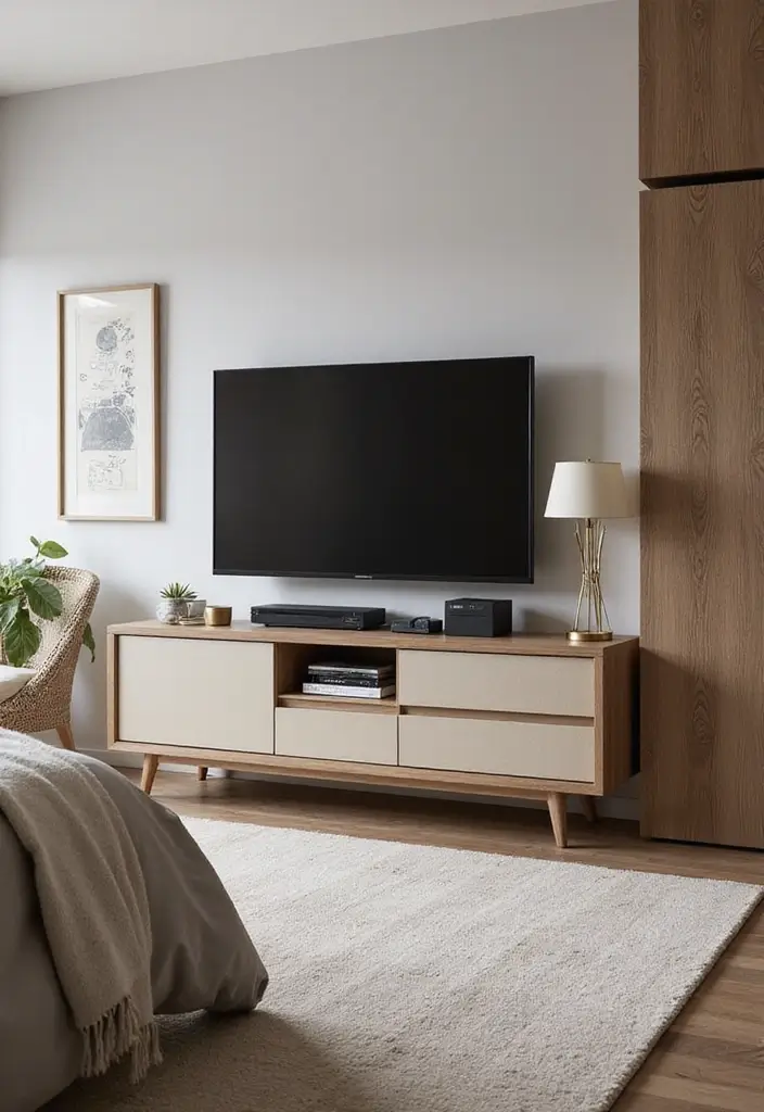 30+ Bedroom TV Wall Ideas for a Sleek Look - 9. Multi-Functional Furniture