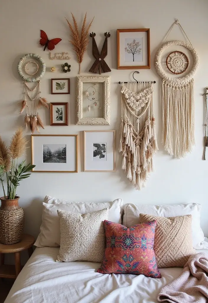 30+ Bedroom Wall Collage Ideas That Look Aesthetic 1 30+ Bedroom Wall Collage Ideas That Look Aesthetic - 1. Eclectic Bohemian Mix