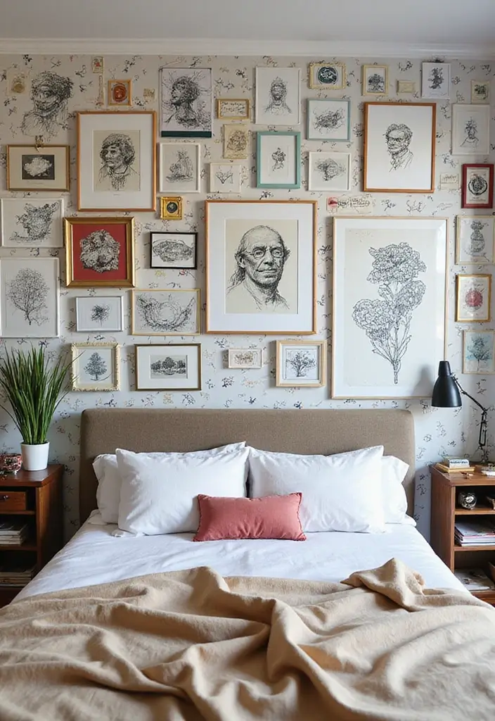 30+ Bedroom Wall Collage Ideas That Look Aesthetic 10 30+ Bedroom Wall Collage Ideas That Look Aesthetic - 10. Artistic Doodles and Sketches