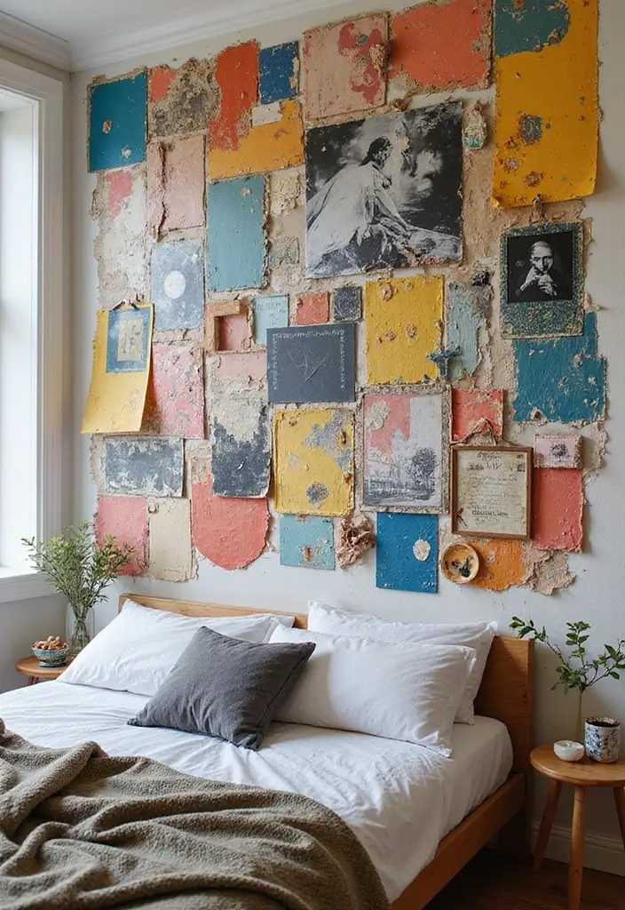 30+ Bedroom Wall Collage Ideas That Look Aesthetic 14 30+ Bedroom Wall Collage Ideas That Look Aesthetic - 14. Mixed Media Collage