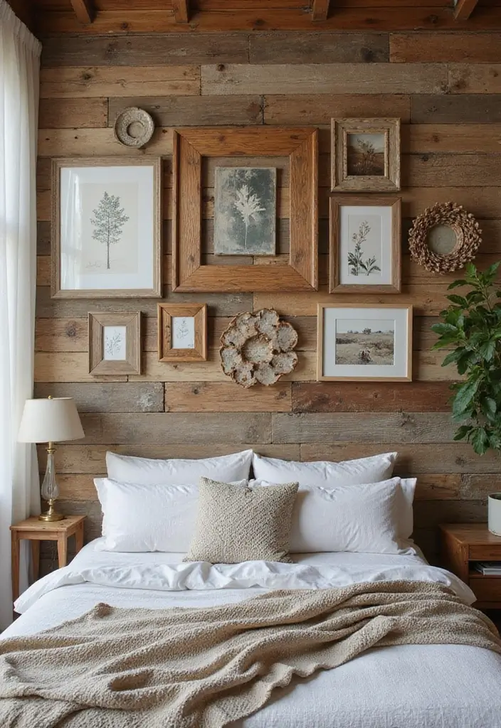 30+ Bedroom Wall Collage Ideas That Look Aesthetic 17 30+ Bedroom Wall Collage Ideas That Look Aesthetic - 17. Repurposed Wood Collage