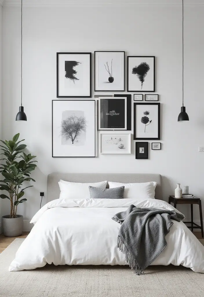 30+ Bedroom Wall Collage Ideas That Look Aesthetic 2 30+ Bedroom Wall Collage Ideas That Look Aesthetic - 2. Minimalist Black-and-White
