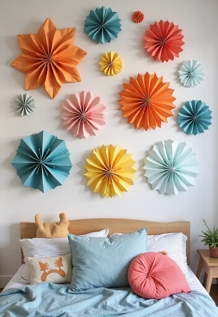 30+ Bedroom Wall Collage Ideas That Look Aesthetic 26 30+ Bedroom Wall Collage Ideas That Look Aesthetic - 26. DIY Paper Craft Wall Art