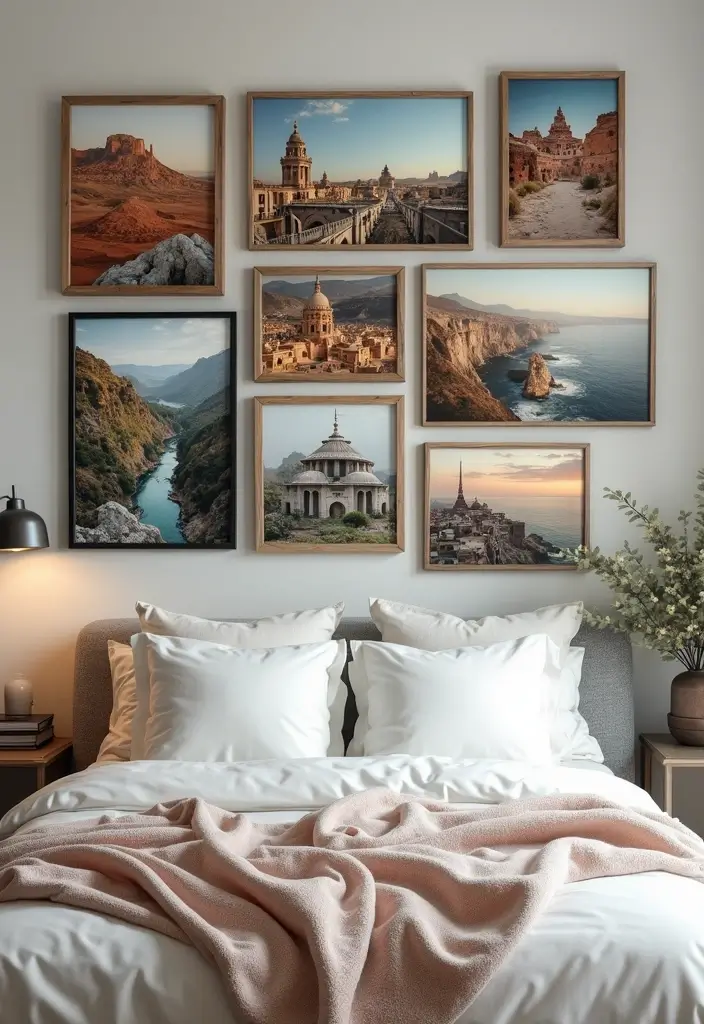 30+ Bedroom Wall Collage Ideas That Look Aesthetic 27 30+ Bedroom Wall Collage Ideas That Look Aesthetic - 27. Artistic Travel Photography